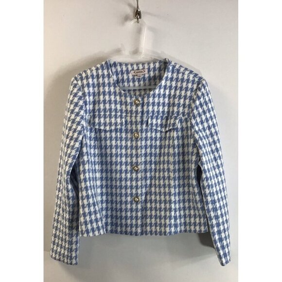 Nanette Lepore Jacket Blue/White Tweed with Pearl Buttons Sz L 🩵